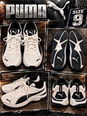 🔥 Puma Sneakers – Men’s Size 9 – White/Black Athletic Shoes – Pre-Owned 🏀 🔥